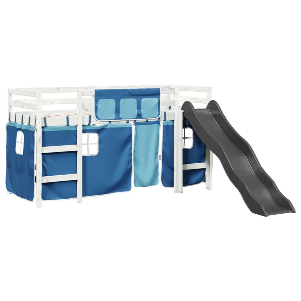 Kinderhoogslaper met gordijnen 90x190 cm grenenhout blauw