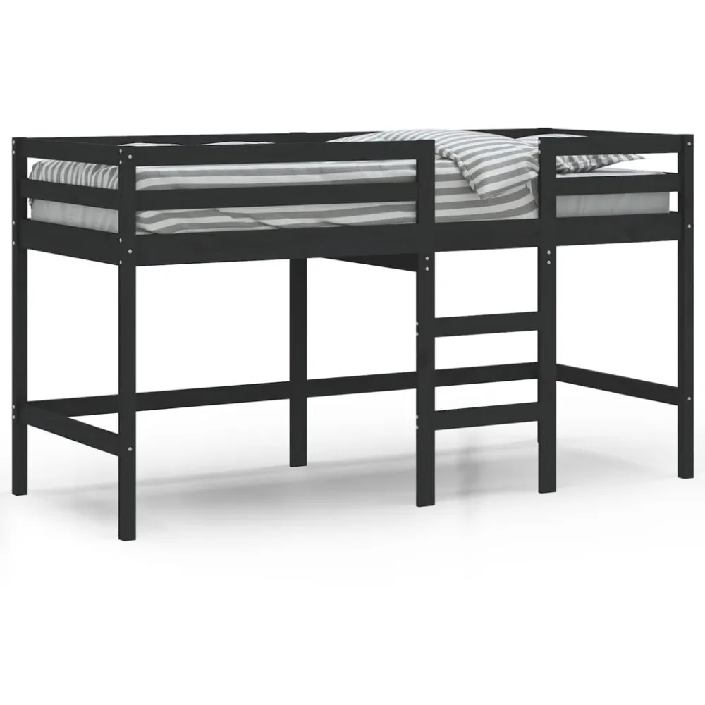 Kinderhoogslaper met ladder 80x200 cm massief grenenhout zwart