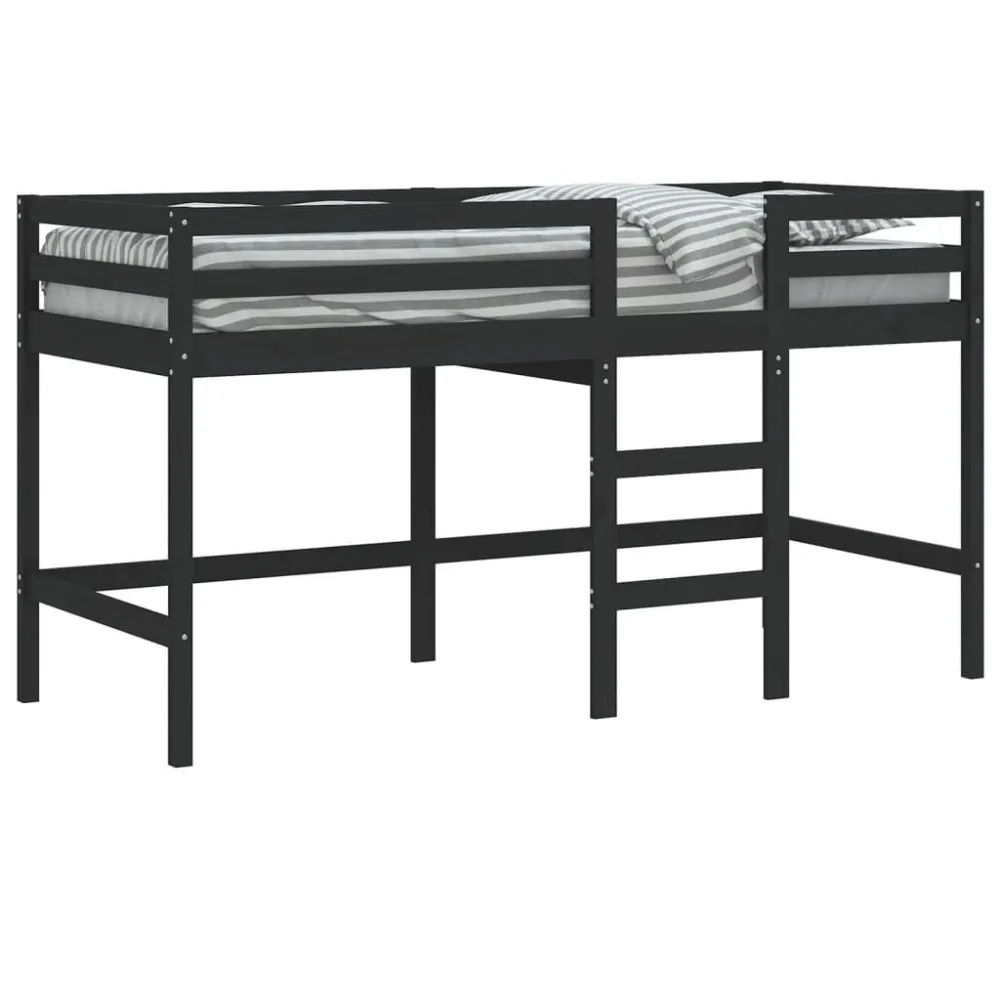 Kinderhoogslaper met ladder 80x200 cm massief grenenhout zwart