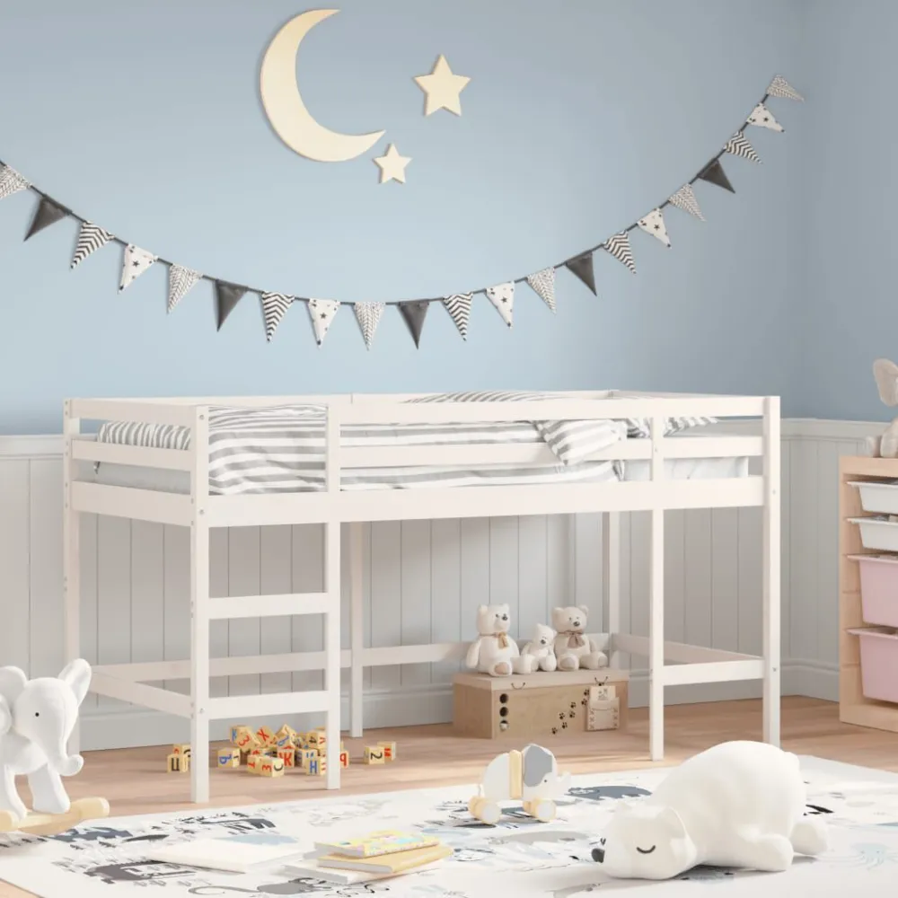 Kinderhoogslaper met ladder 80x200 cm massief grenenhout wit