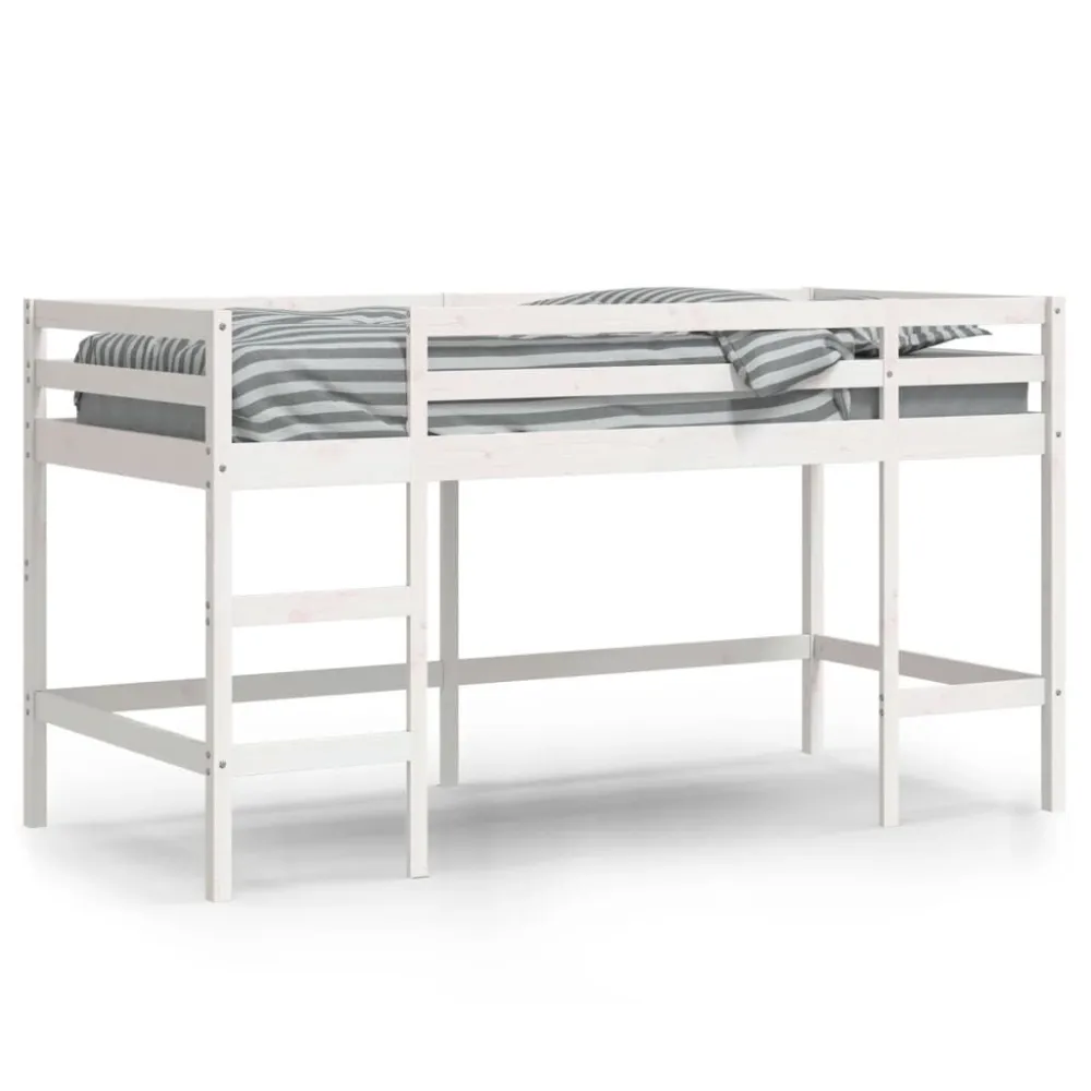 Kinderhoogslaper met ladder 80x200 cm massief grenenhout wit
