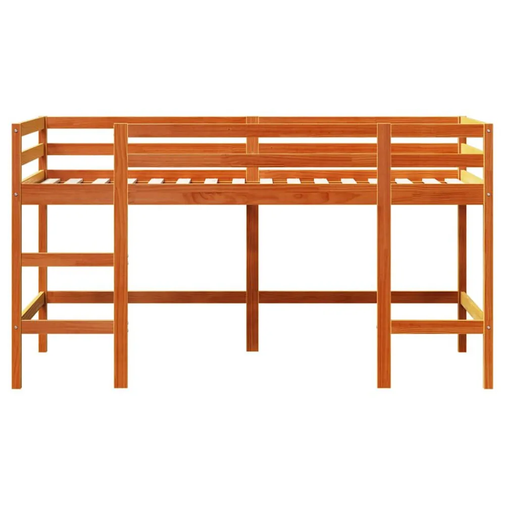 Kinderhoogslaper met ladder 90x190 cm massief grenenhout bruin