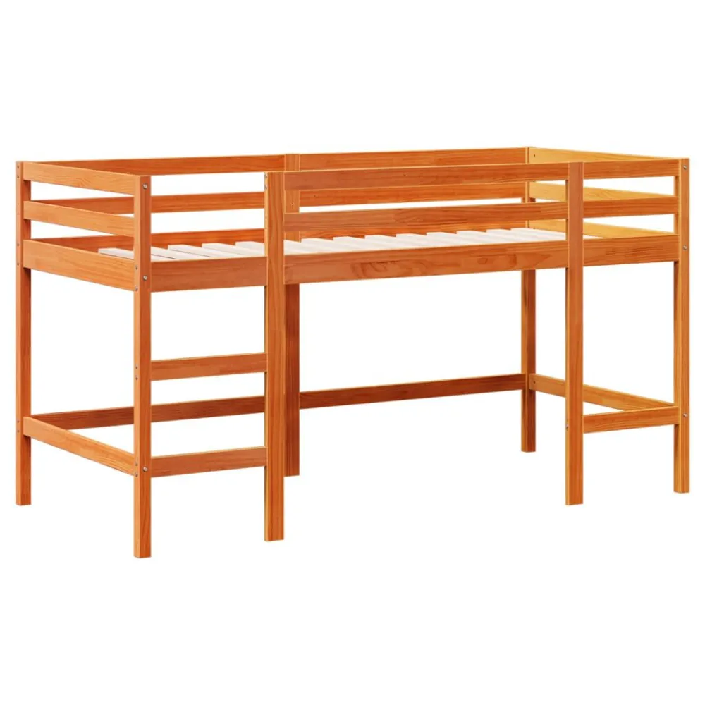 Kinderhoogslaper met ladder 90x200 cm massief grenenhout bruin