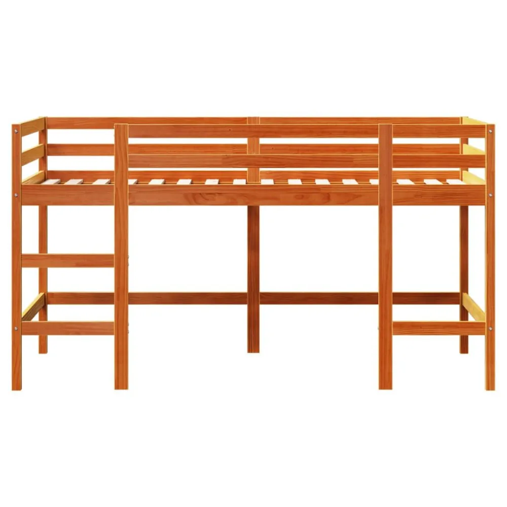 Kinderhoogslaper met ladder 90x200 cm massief grenenhout bruin