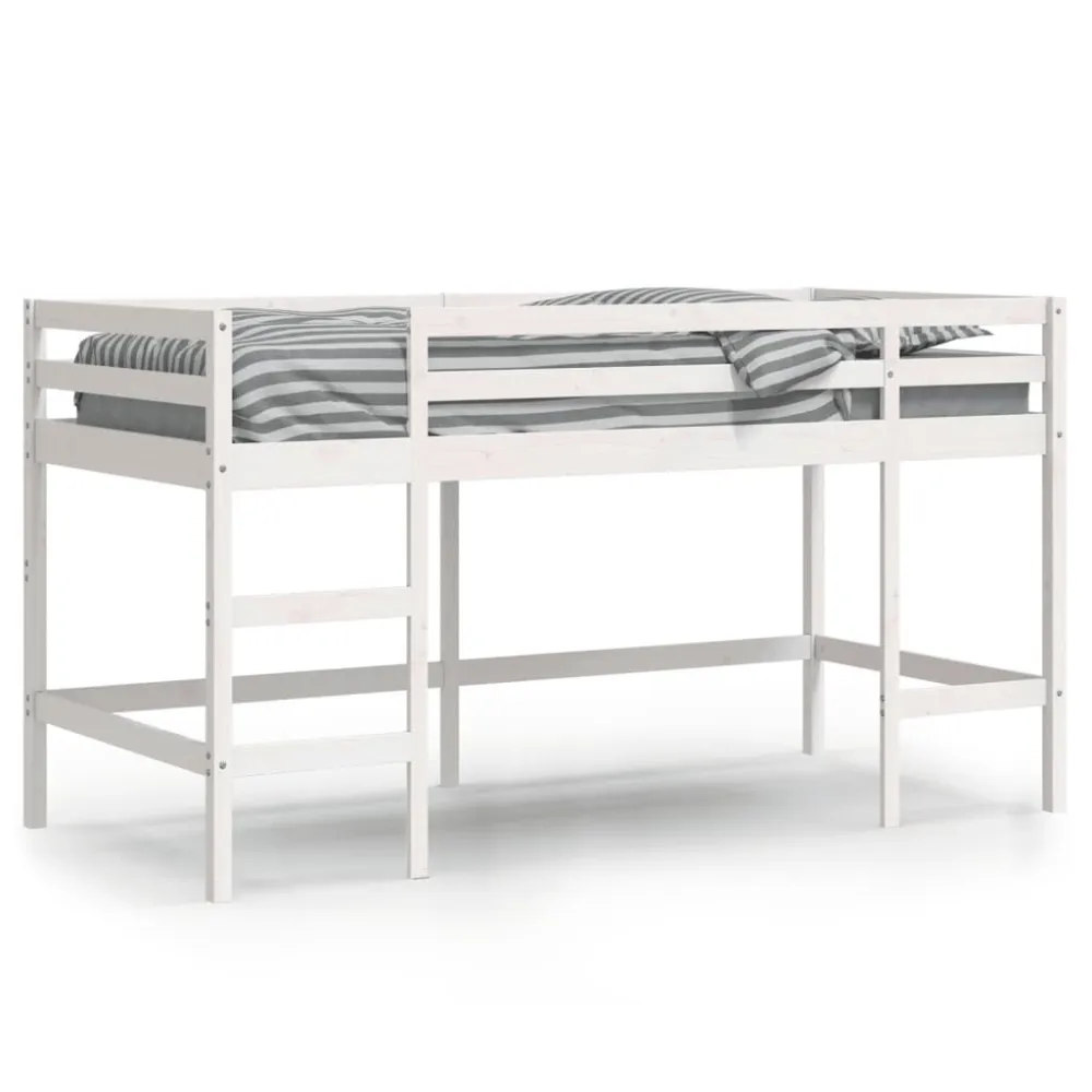 Kinderhoogslaper met ladder 90x200 cm massief grenenhout wit