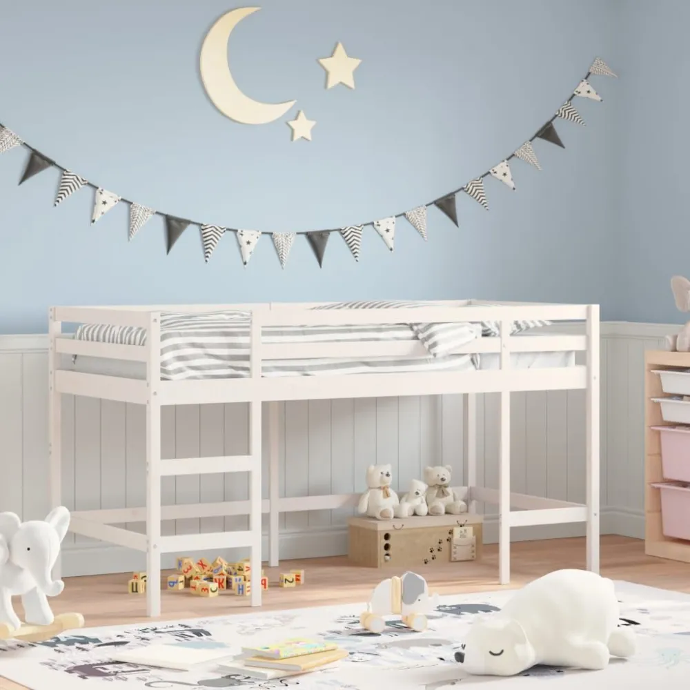 Kinderhoogslaper met ladder 90x200 cm massief grenenhout wit