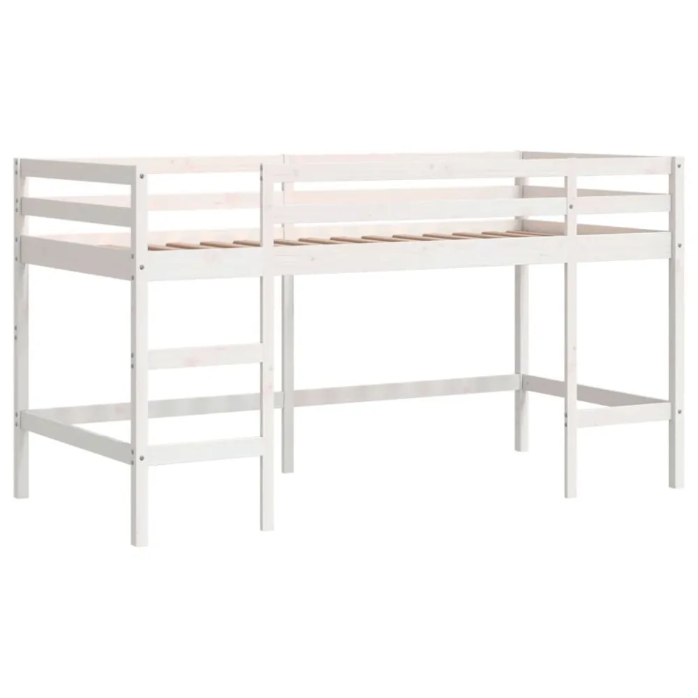 Kinderhoogslaper met ladder 90x200 cm massief grenenhout wit