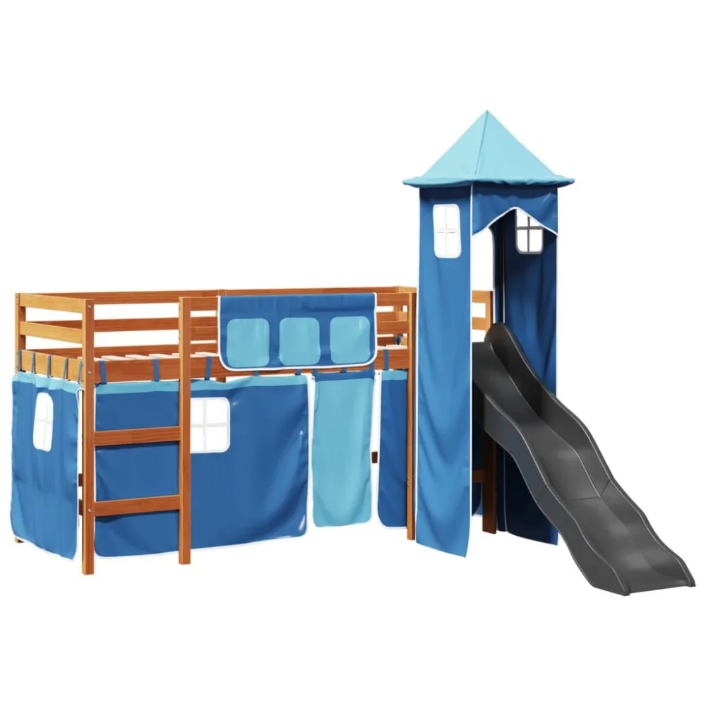 Kinderhoogslaper met toren 80x200 cm massief grenenhout blauw