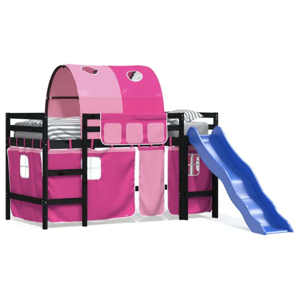 Kinderhoogslaper met tunnel 80x200 cm massief grenenhout roze
