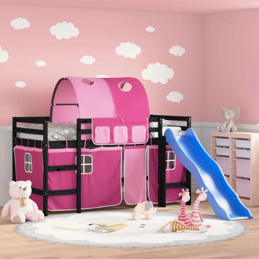 Kinderhoogslaper met tunnel 80x200 cm massief grenenhout roze