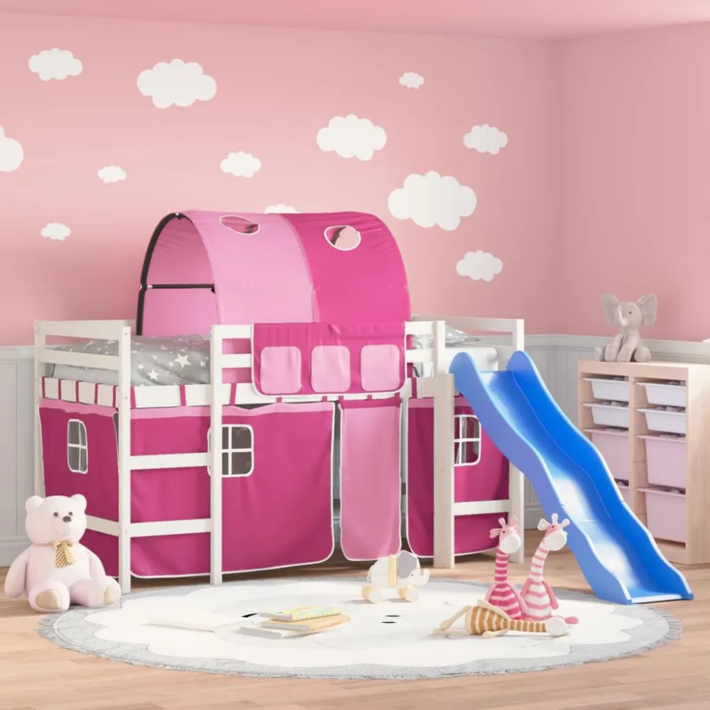Kinderhoogslaper met tunnel 80x200 cm massief grenenhout roze