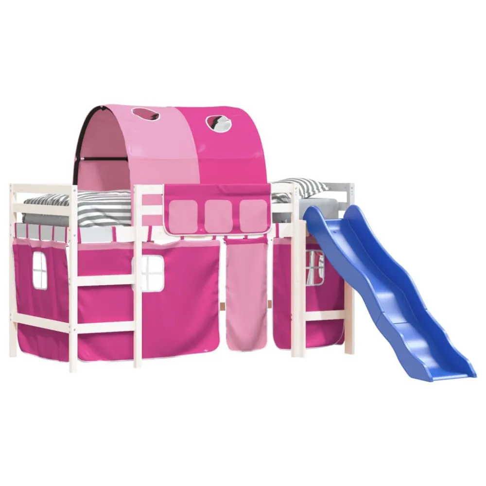 Kinderhoogslaper met tunnel 80x200 cm massief grenenhout roze