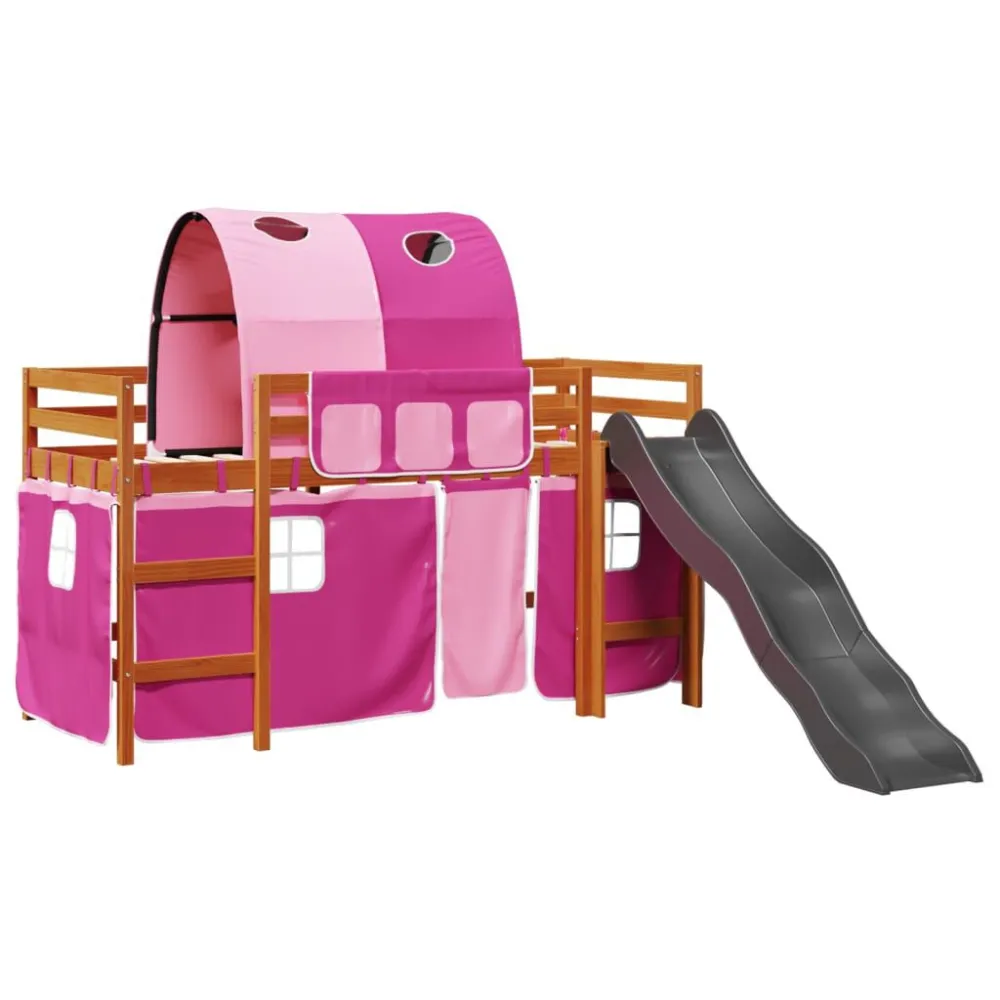 Kinderhoogslaper met tunnel 80x200 cm massief grenenhout roze