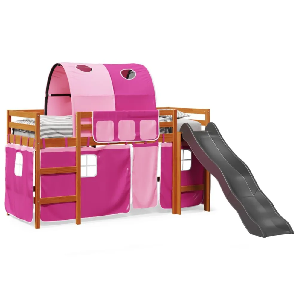 Kinderhoogslaper met tunnel 80x200 cm massief grenenhout roze