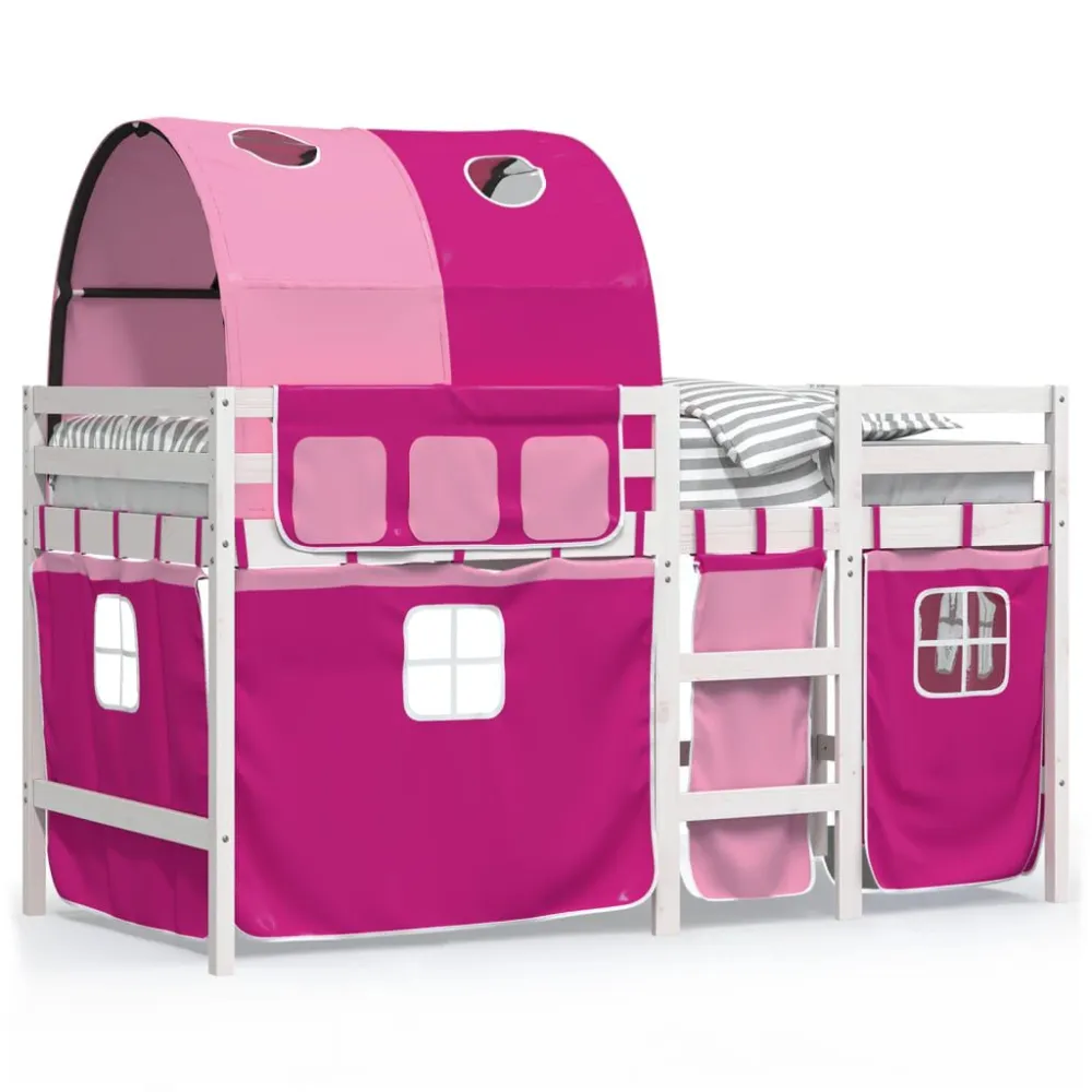 Kinderhoogslaper met tunnel 80x200 cm massief grenenhout roze