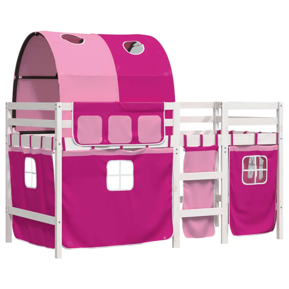 Kinderhoogslaper met tunnel 80x200 cm massief grenenhout roze