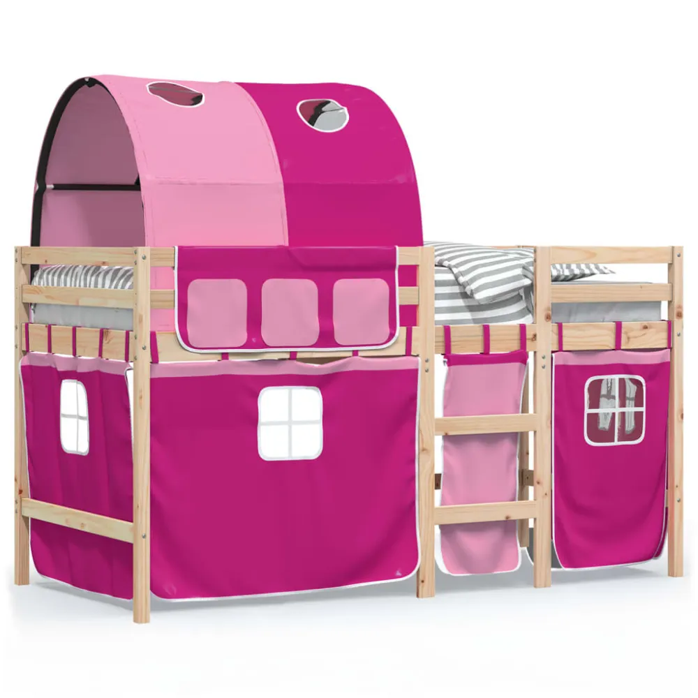 Kinderhoogslaper met tunnel 80x200 cm massief grenenhout roze