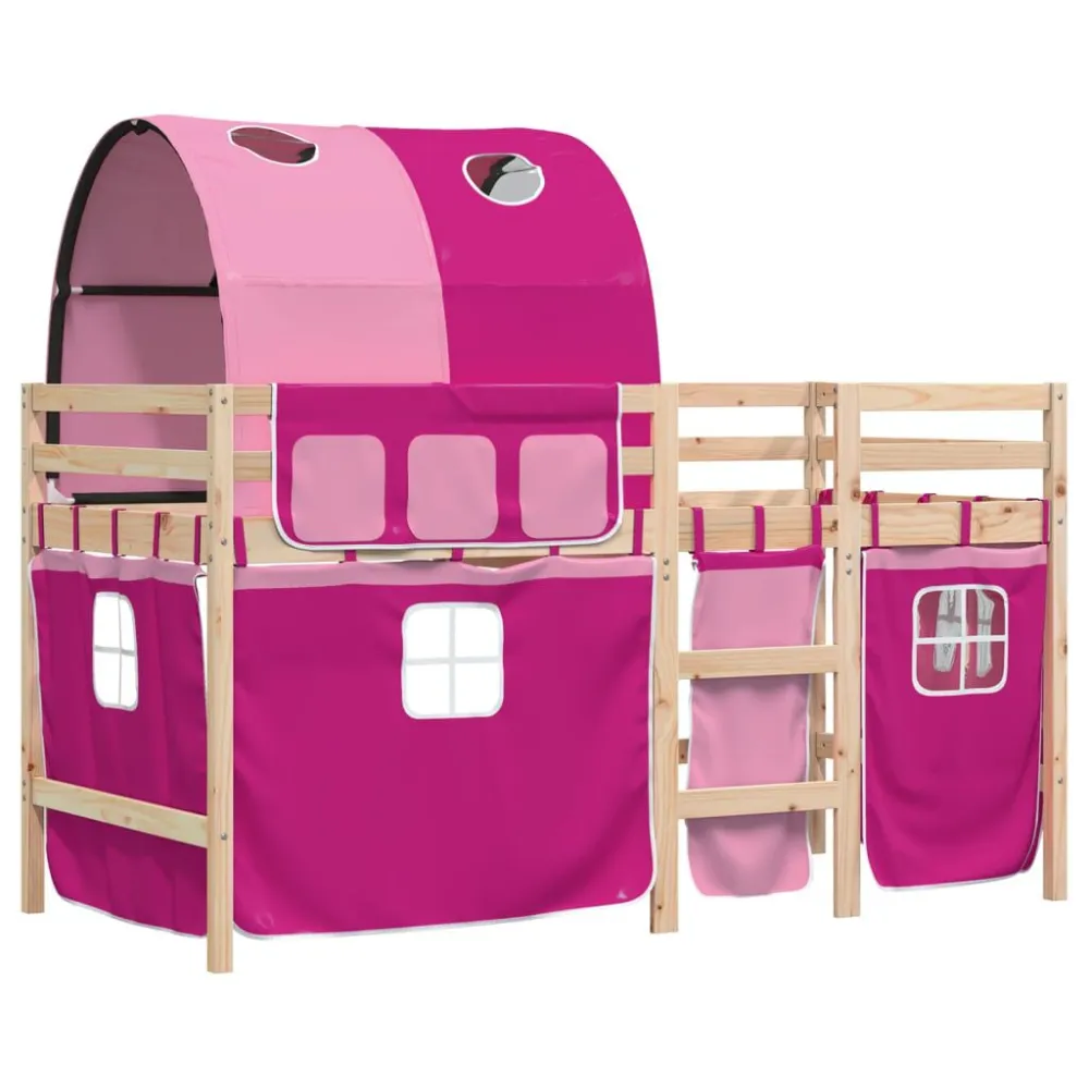 Kinderhoogslaper met tunnel 80x200 cm massief grenenhout roze