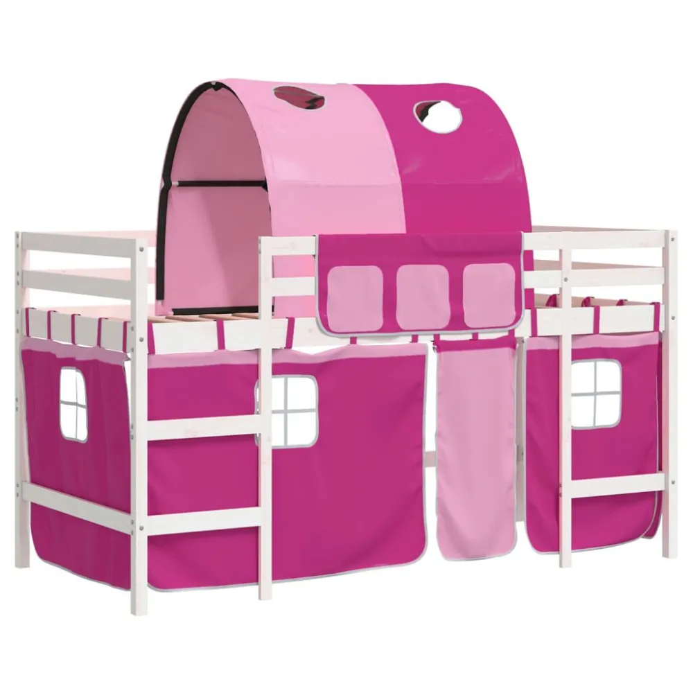 Kinderhoogslaper met tunnel 80x200 cm massief grenenhout roze
