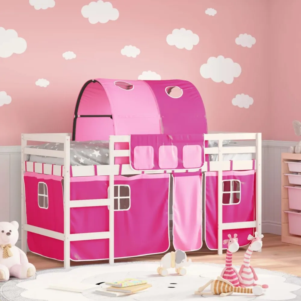 Kinderhoogslaper met tunnel 80x200 cm massief grenenhout roze
