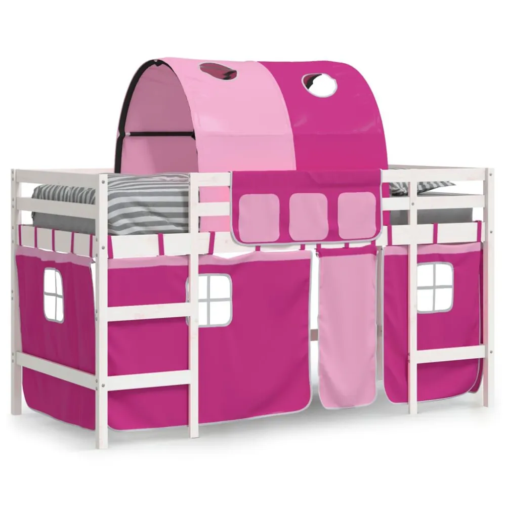 Kinderhoogslaper met tunnel 80x200 cm massief grenenhout roze