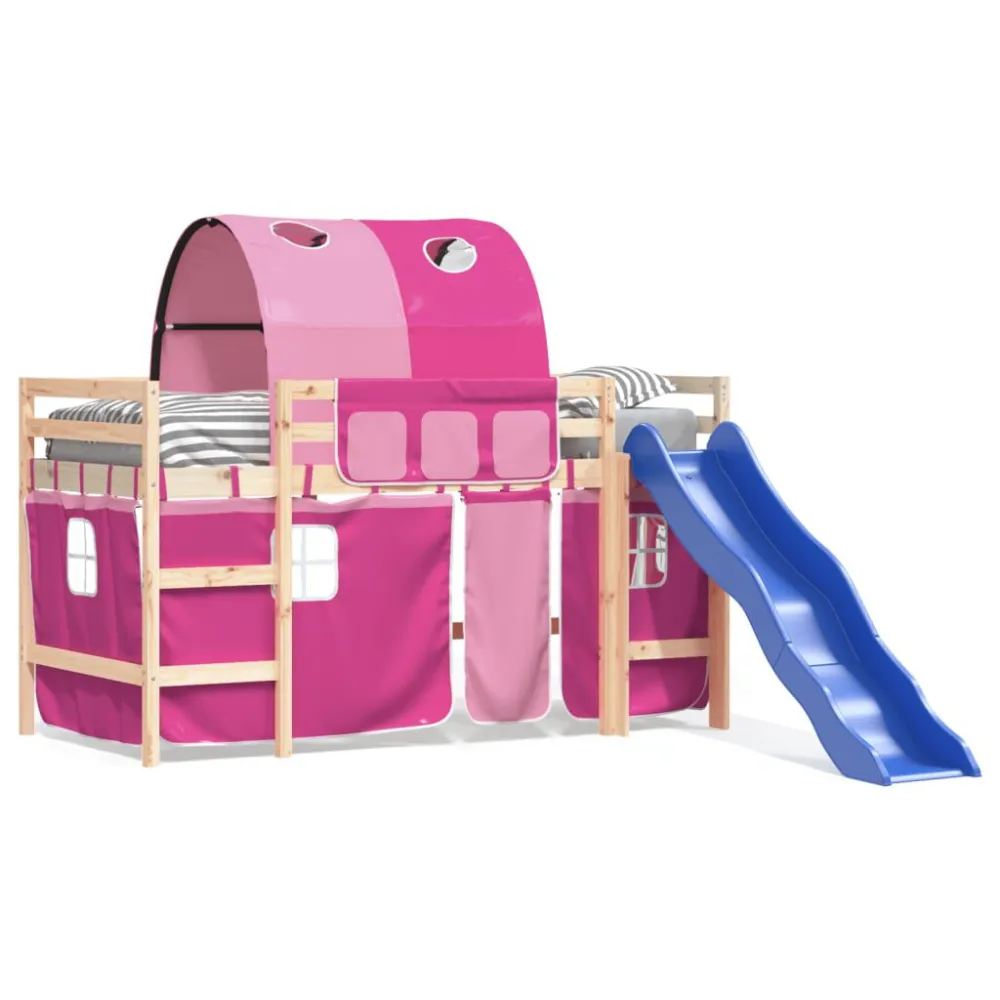 Kinderhoogslaper met tunnel 80x200 cm massief grenenhout roze