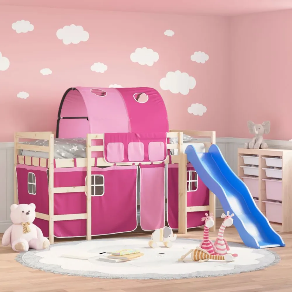 Kinderhoogslaper met tunnel 80x200 cm massief grenenhout roze