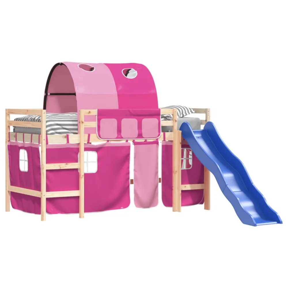 Kinderhoogslaper met tunnel 80x200 cm massief grenenhout roze