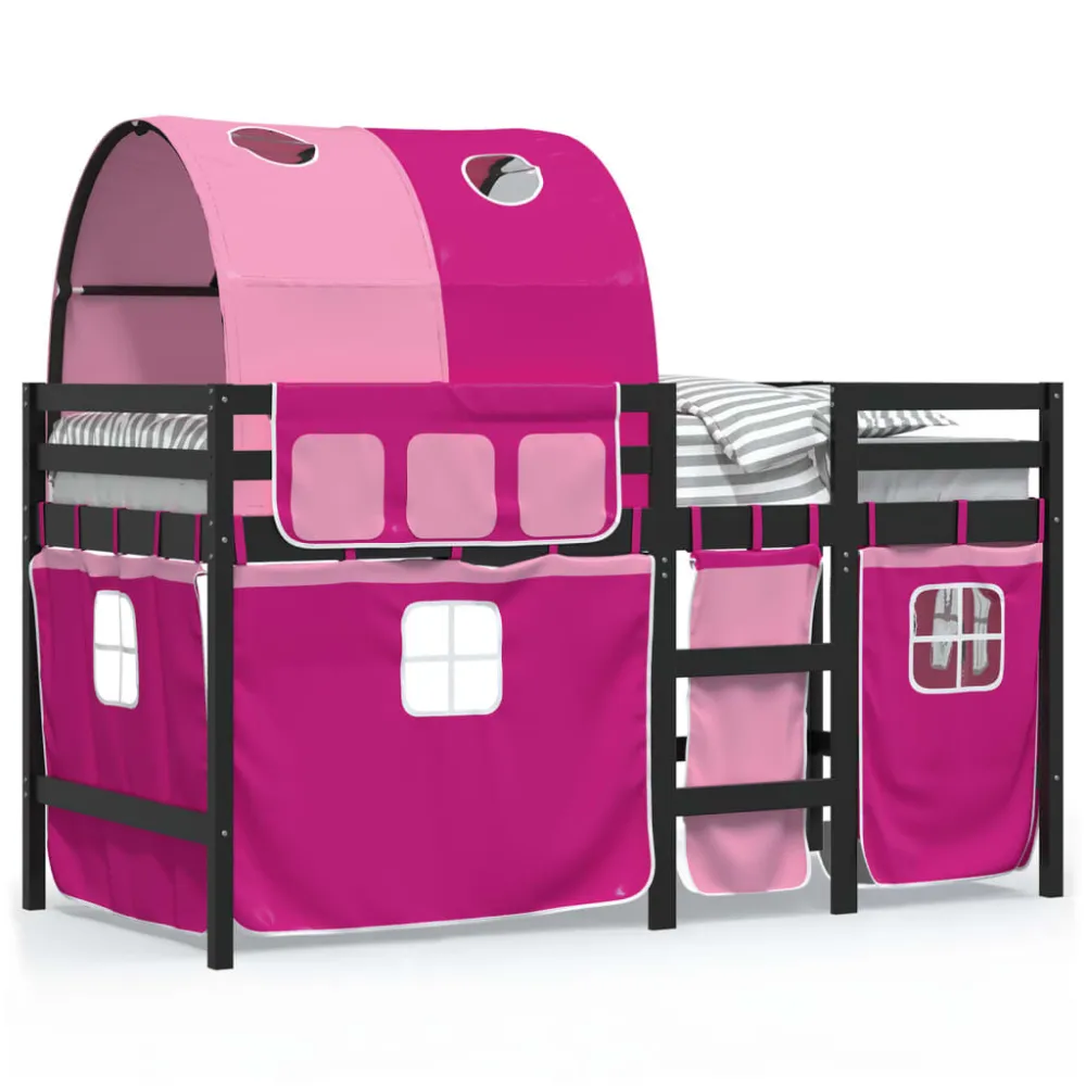 Kinderhoogslaper met tunnel 80x200 cm massief grenenhout roze