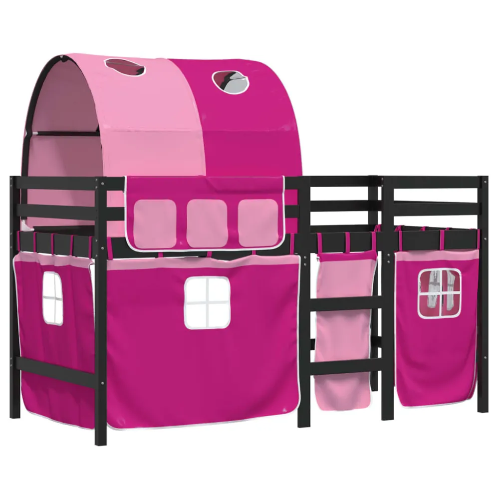Kinderhoogslaper met tunnel 80x200 cm massief grenenhout roze