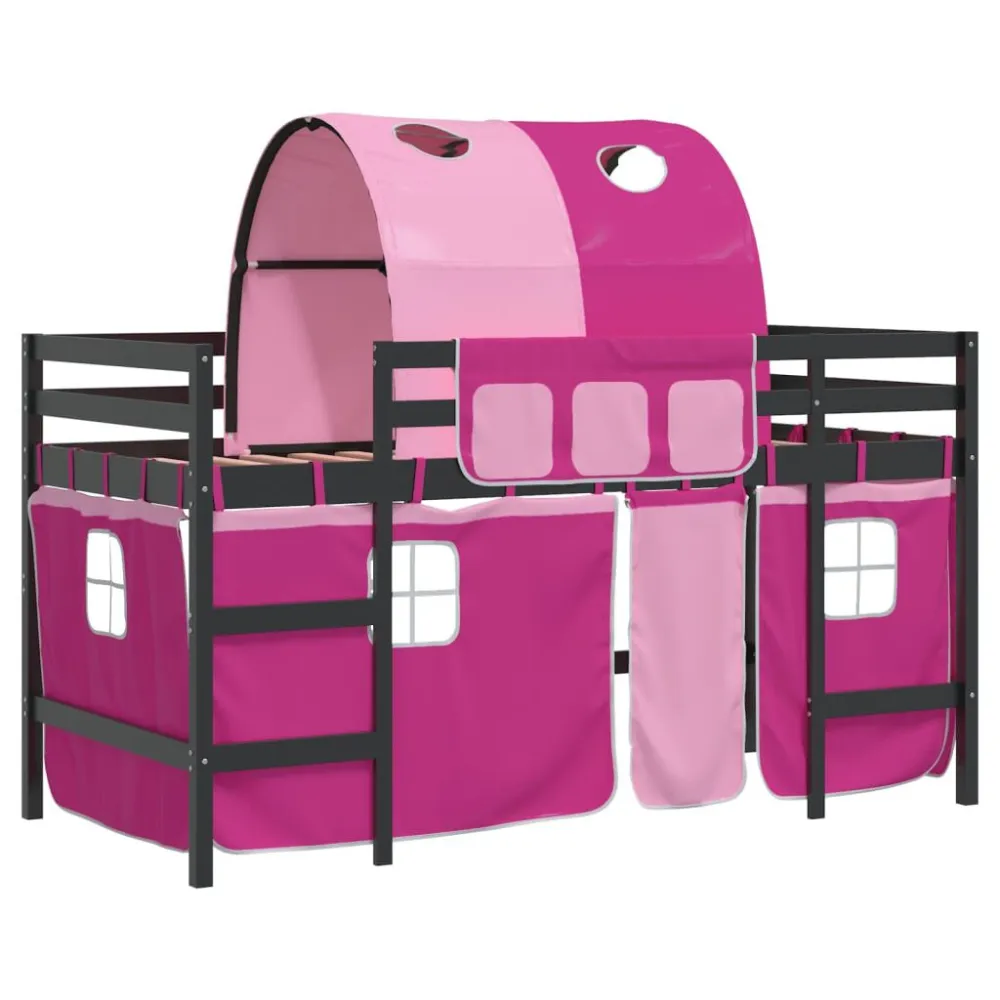 Kinderhoogslaper met tunnel 80x200 cm massief grenenhout roze
