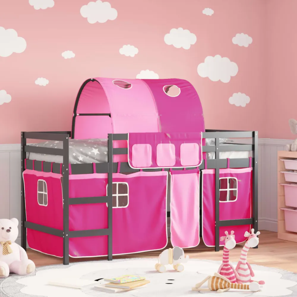 Kinderhoogslaper met tunnel 80x200 cm massief grenenhout roze