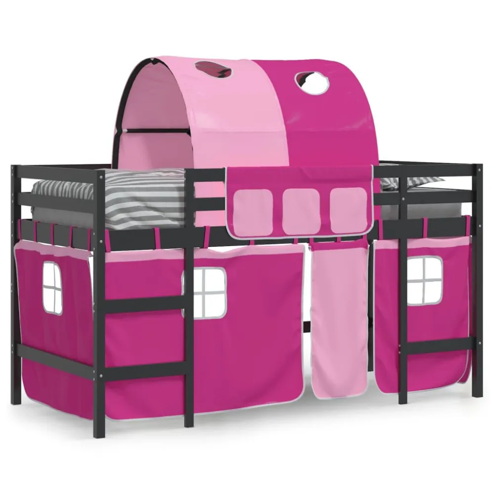 Kinderhoogslaper met tunnel 80x200 cm massief grenenhout roze