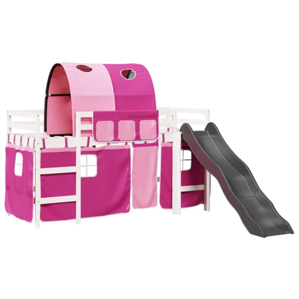 Kinderhoogslaper met tunnel 80x200 cm massief grenenhout roze