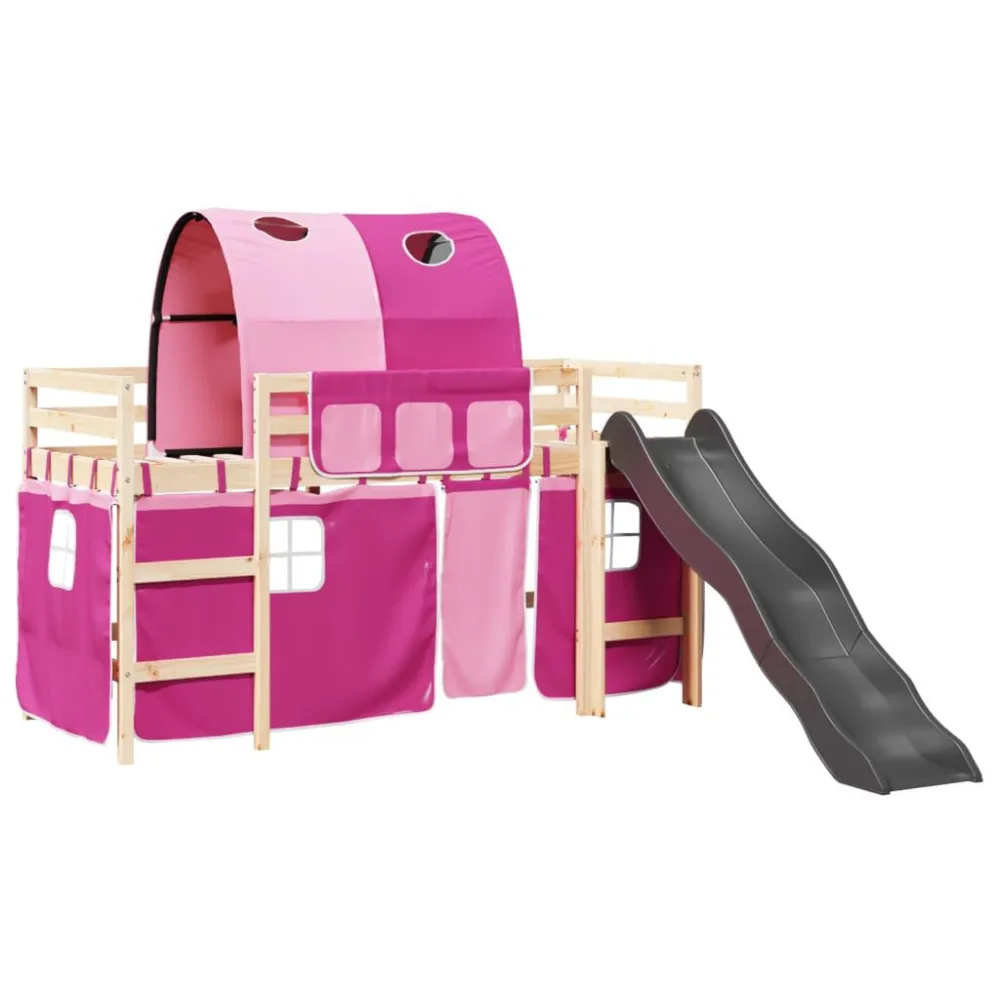 Kinderhoogslaper met tunnel 80x200 cm massief grenenhout roze