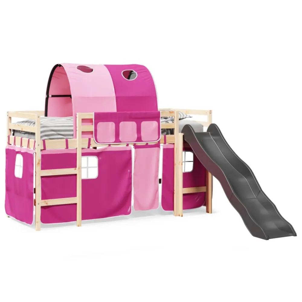 Kinderhoogslaper met tunnel 80x200 cm massief grenenhout roze