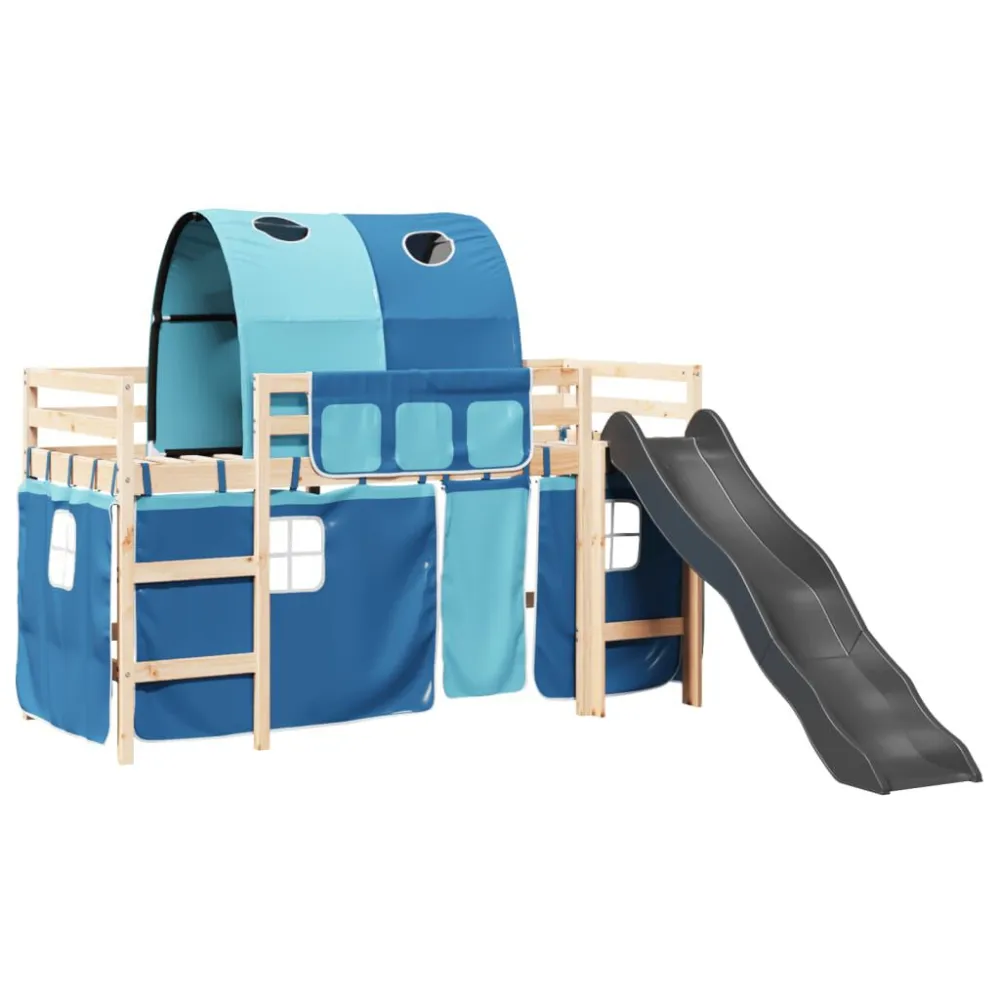 Kinderhoogslaper met tunnel 90x190 cm massief grenenhout blauw