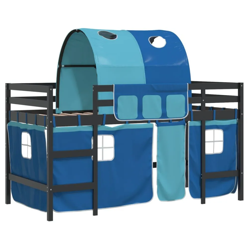 Kinderhoogslaper met tunnel 90x190 cm massief grenenhout blauw