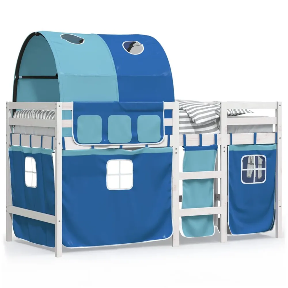 Kinderhoogslaper met tunnel 90x190 cm massief grenenhout blauw
