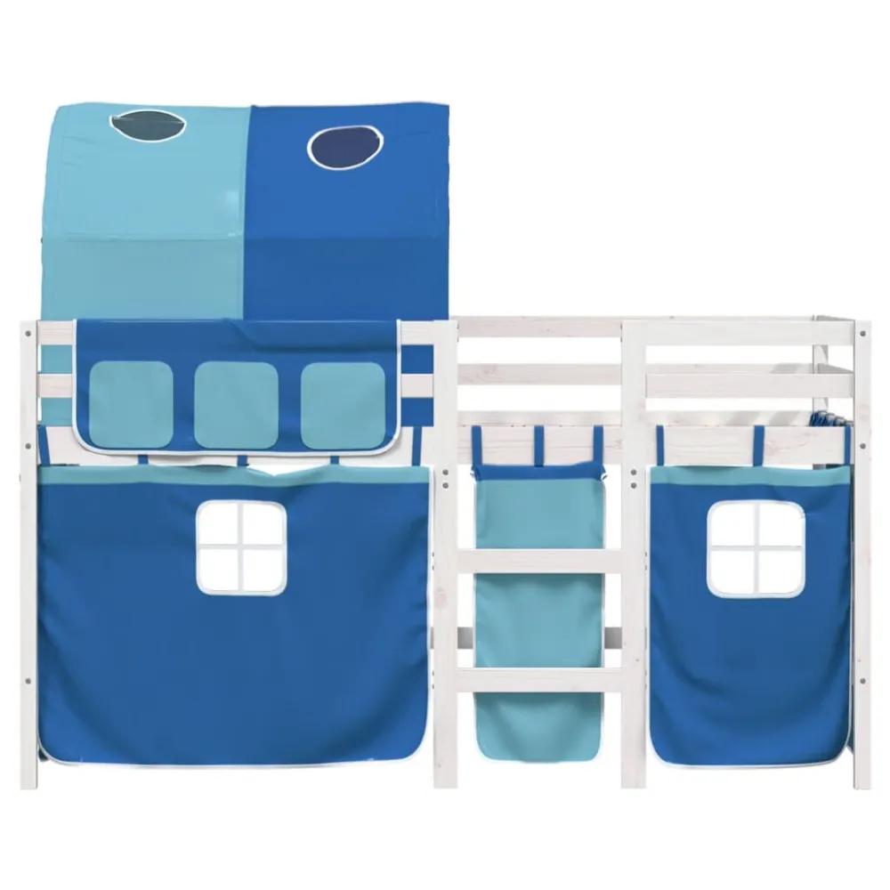 Kinderhoogslaper met tunnel 90x190 cm massief grenenhout blauw