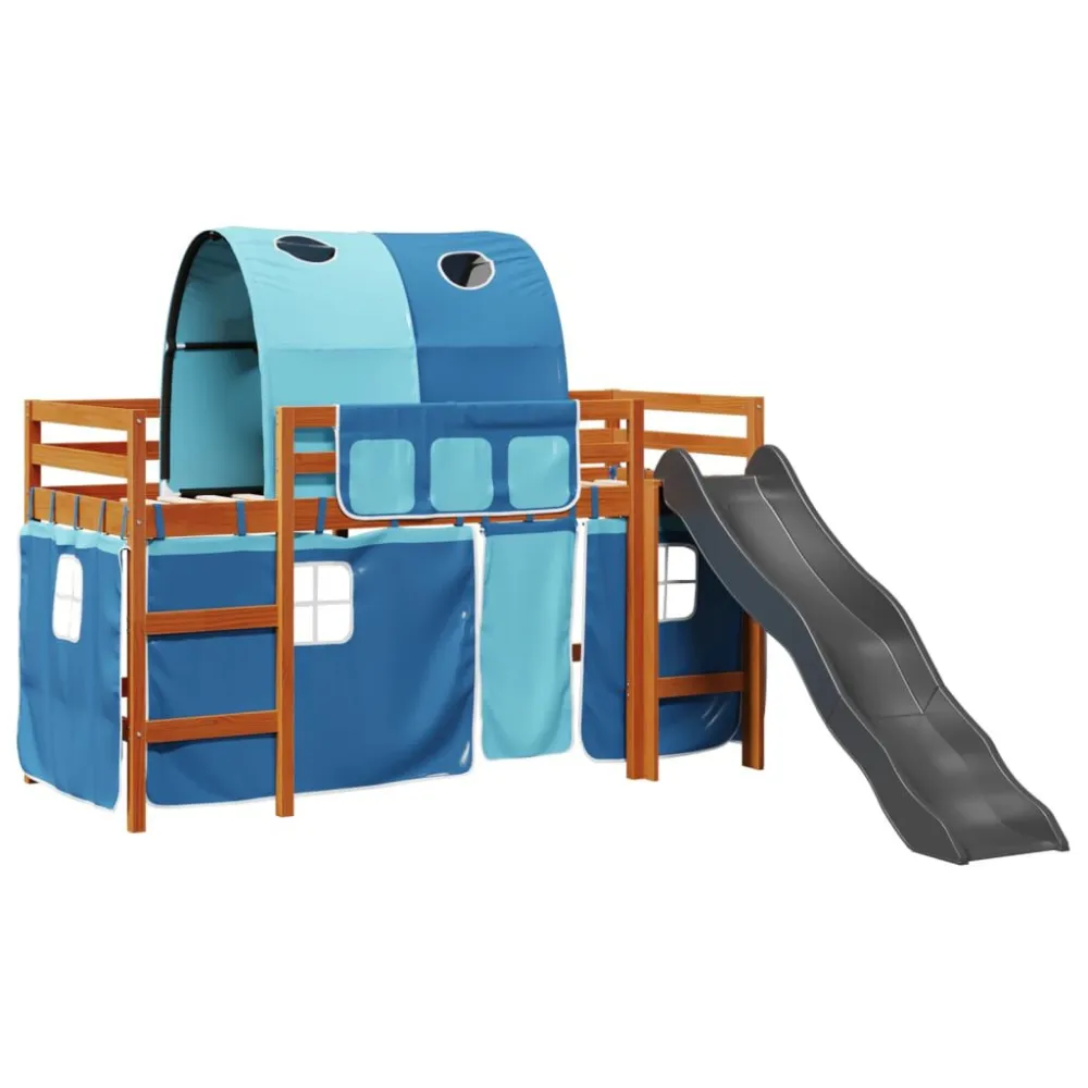 Kinderhoogslaper met tunnel 90x190 cm massief grenenhout blauw