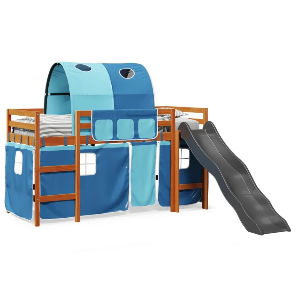 Kinderhoogslaper met tunnel 90x190 cm massief grenenhout blauw