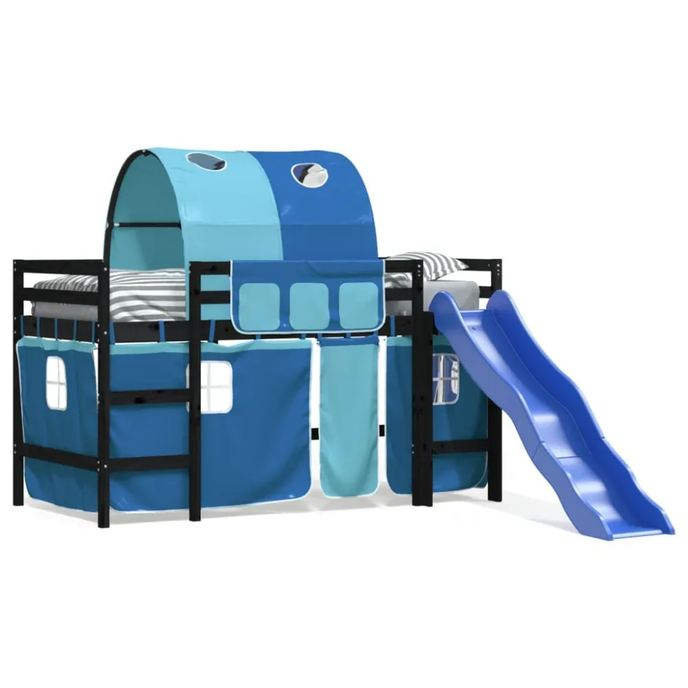 Kinderhoogslaper met tunnel 90x190 cm massief grenenhout blauw