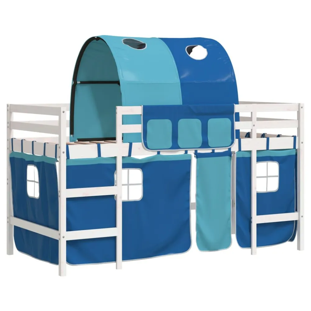 Kinderhoogslaper met tunnel 90x190 cm massief grenenhout blauw