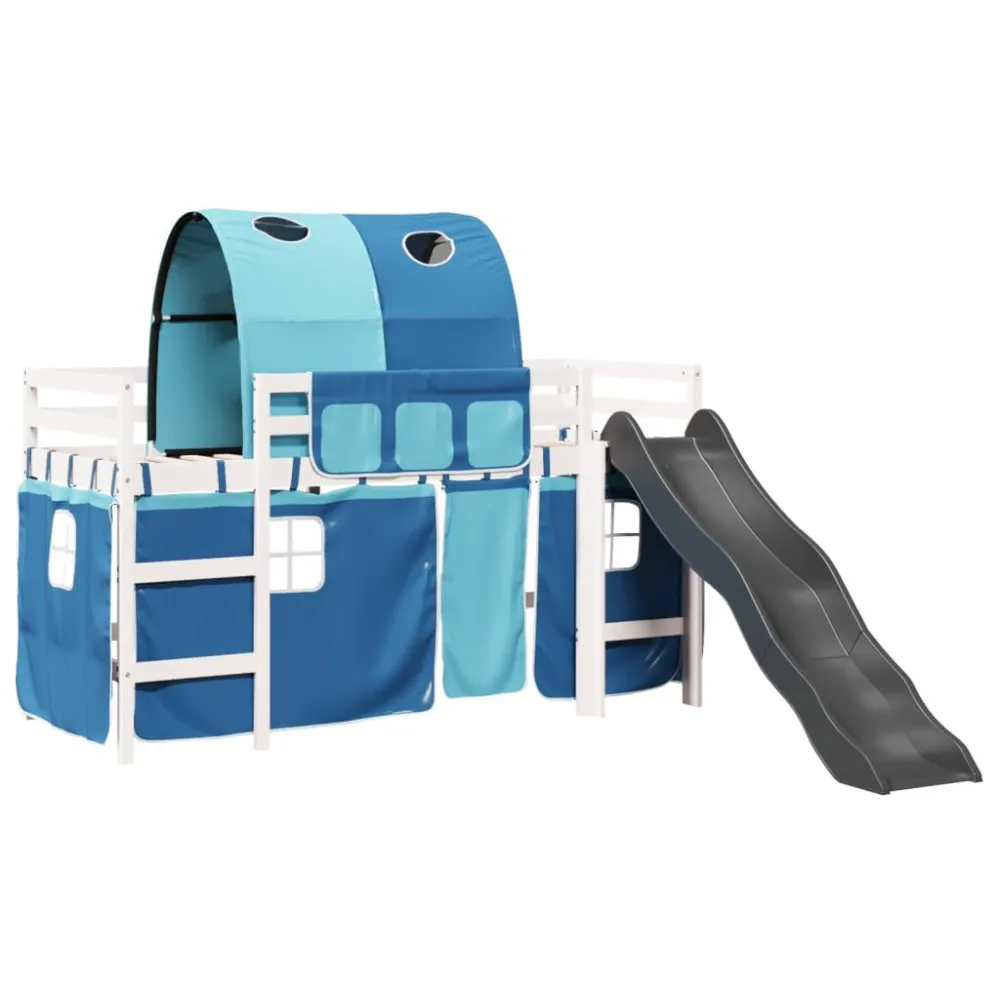 Kinderhoogslaper met tunnel 90x190 cm massief grenenhout blauw