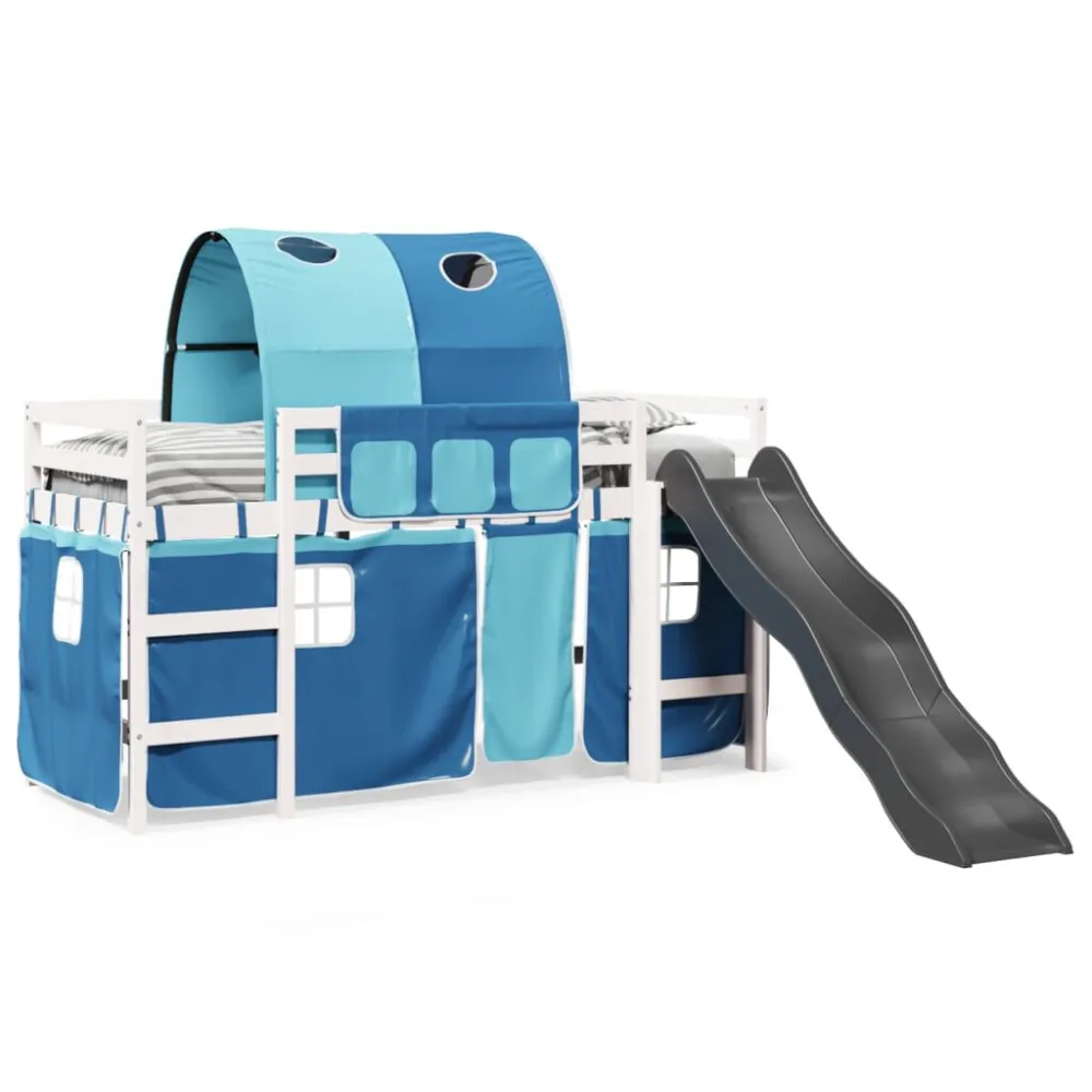 Kinderhoogslaper met tunnel 90x190 cm massief grenenhout blauw