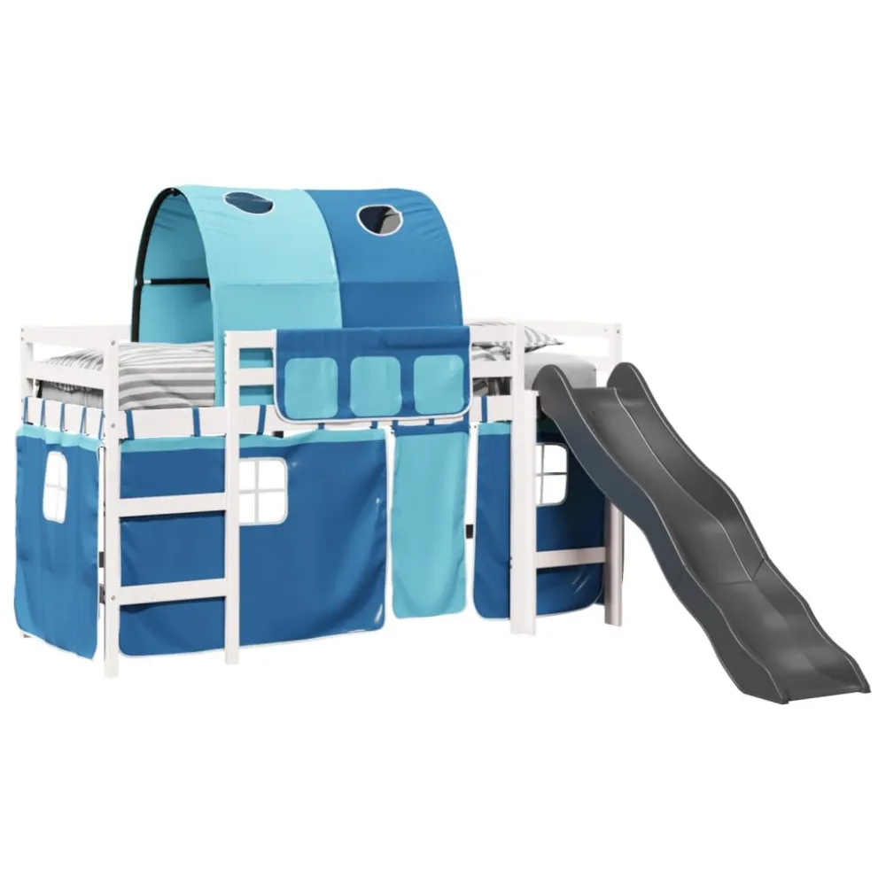 Kinderhoogslaper met tunnel 90x190 cm massief grenenhout blauw