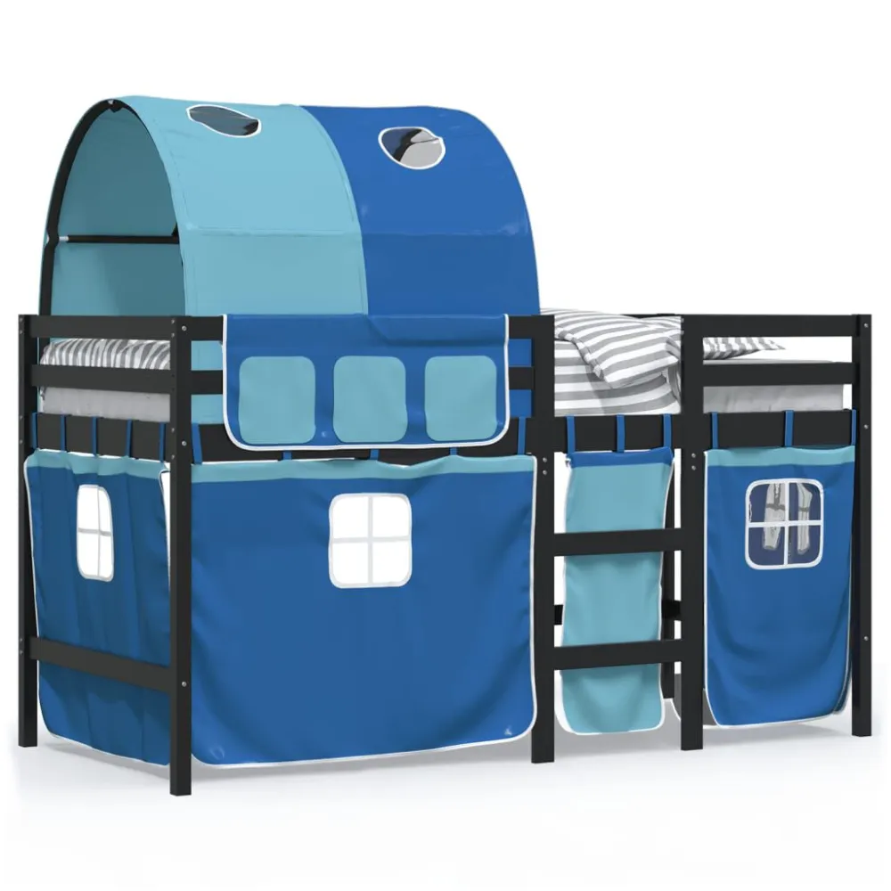 Kinderhoogslaper met tunnel 90x190 cm massief grenenhout blauw