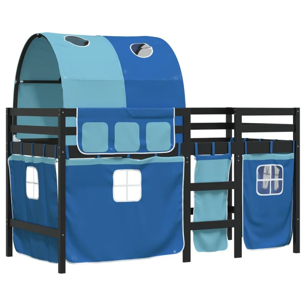 Kinderhoogslaper met tunnel 90x190 cm massief grenenhout blauw