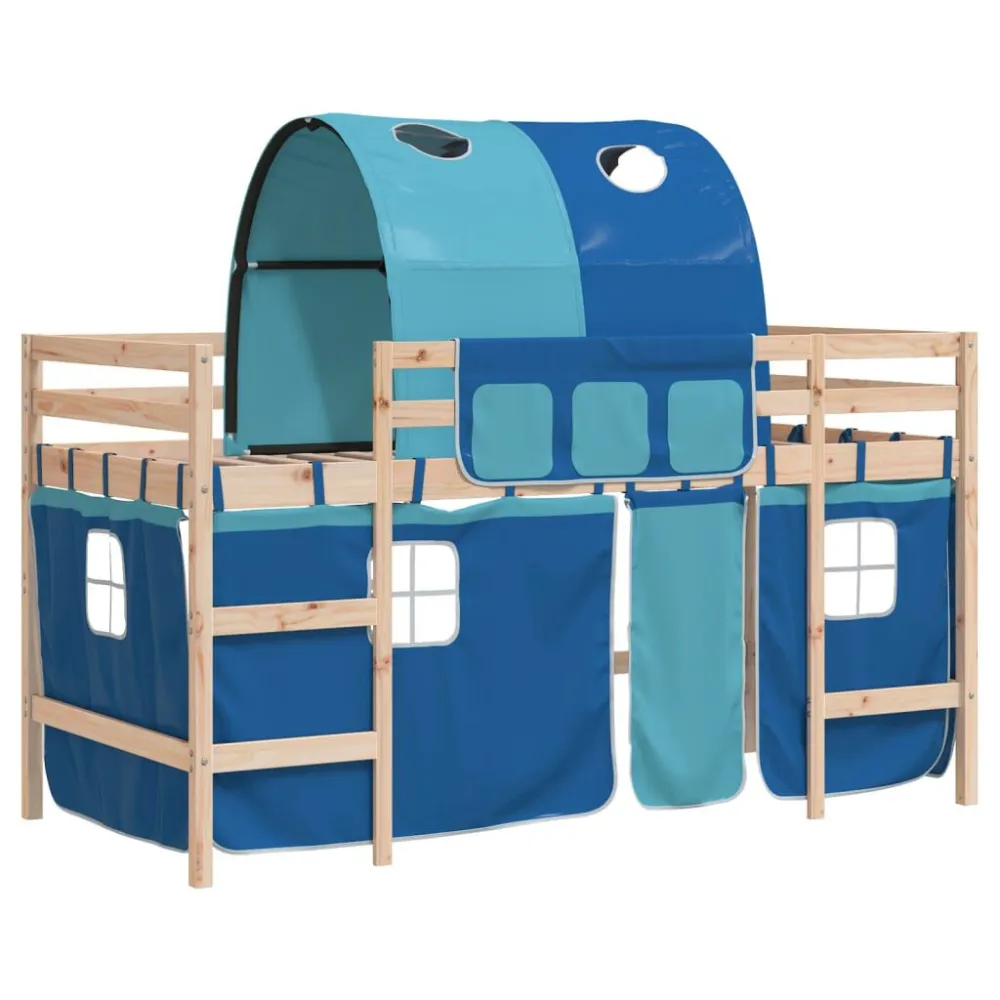 Kinderhoogslaper met tunnel 90x190 cm massief grenenhout blauw